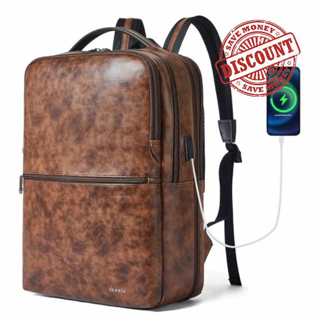 Shrrie Vegan Leather Laptop Backpack for Women&Men