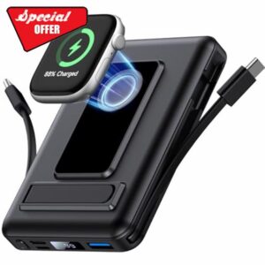 Vexnara for Magsafe Power Bank 10000mAh Magnetic Wireless Power Bank with Built-in Cables and Stand Portable Charger 20W Charging Battery Pack For iPhone 17/16/15/14/13/12 Series