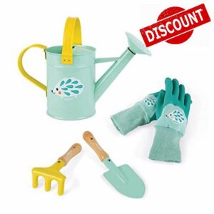 Janod - Happy Garden Little Gardener Playset - Set Of 4 Gardening Tools for Children - Fine Motor Skills - Mint Colour - from 3 Years Old