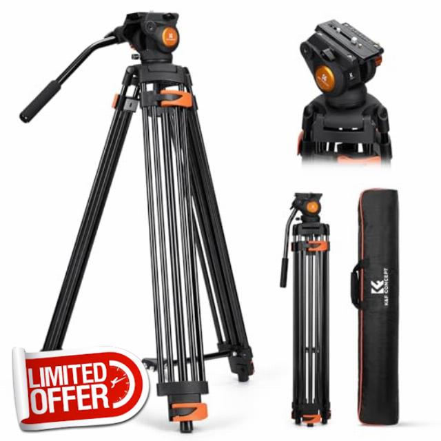 K&F CONCEPT 80"/202cm Video Tripod with Fluid Head