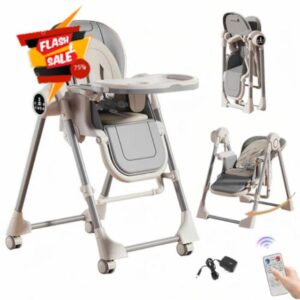 Aveainelle Foldable PU Leather Baby Highchair with Smart Electric Swing