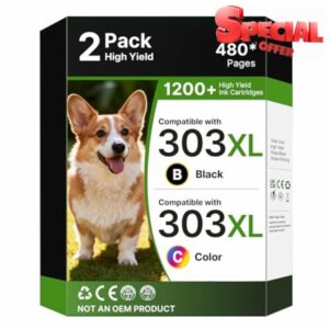 303XL 303 XL Ink Cartridges Black and Colour Replacement for HP 303 303XL Ink Cartridges Combo Pack for HP Envy Photo 6200 6230 7100 7134 7234 6234 6220 7830 7855 7130 7120 7900 Tango X(2-Pack)