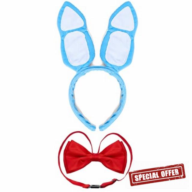MORTICIA 2Pcs Easter Bunny Costume Accessories Set with Rabbit Ears Headband and Red Bow Tie for Halloween