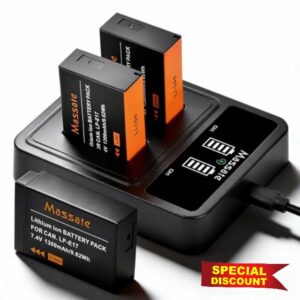 Massate 3-Pack 1300mAh LP-E17 Battery + LED 9V Fast Charger—Full Power 2.5H