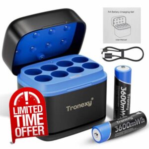 Smart USB-C Battery Charger 8 Slots with 8 Rechargeable 18650 Li-ion 3600 mWh Batteries — Fast Charging