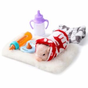 7Pcs/Set Silicone Piglet Realistic Soft Silicone Animals with Clothes & Feeder Pretend Play Mini Pig Fun Little Pets for Kids Girls Boys Pigle