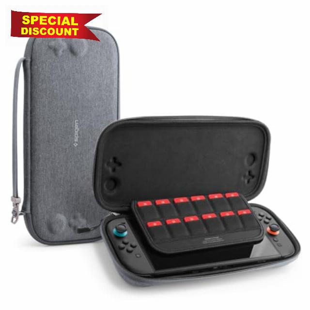 Spigen Klasden Pouch 2 Carrying Case for Nintendo Switch 2 (2025) Compact Travel Pouch with 12 Game Slots Rear Grip and G Hook - Charcoal Gray