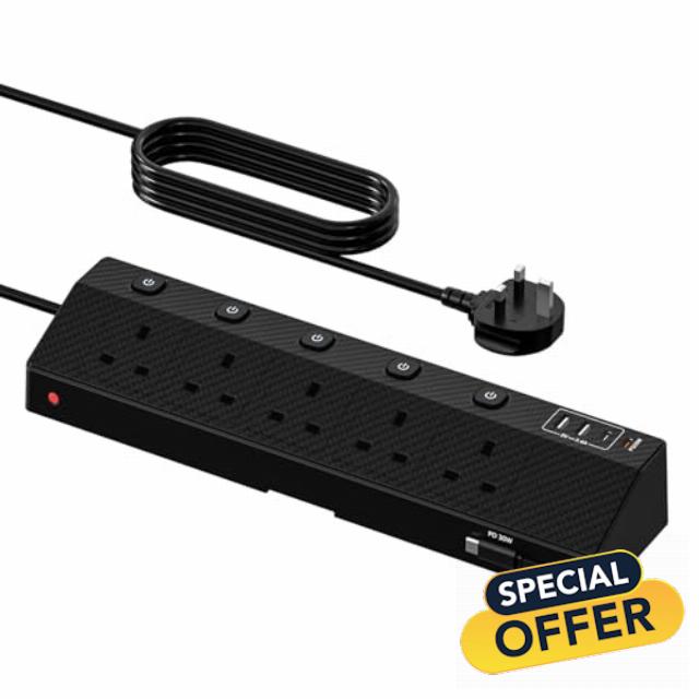 Socket Extension Lead with 2 PD 30W Fast Charging USB Slots