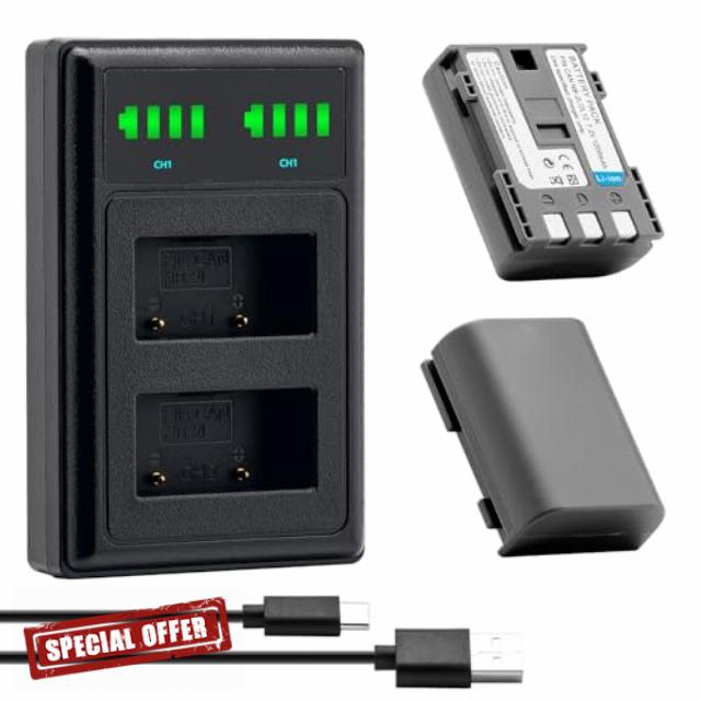 BCMCZCDC Pack of 2 NB-2L NB-2LH Battery + Dual USB Charger for Canon EOS 350D 400D MD265 MV960 PowerShot G7 G9 S70 S80 ZR950 ZR960 HG10 HV40 Cameras