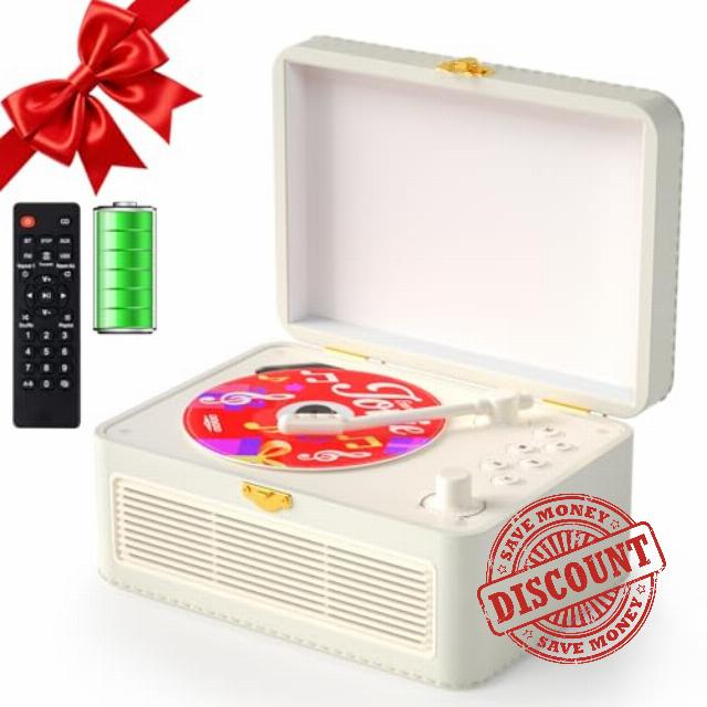 Gueray Portable Leather CD Player with Speakers 3600mAh Rechargeable Bluetooth CD Players for Home Decor