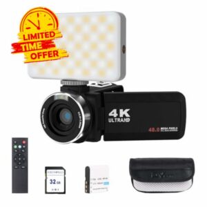 Video Camera Camcorder 4K Ultra HD 1080P Digital YouTube Vlogging Video Camera Recorder 30FPS 3.0 Inch LCD 270 Rotatable Degrees IPS Screen with Remote Control Fill Ligh