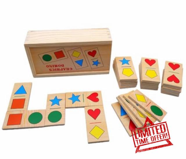 LLTCMYGS Montessori Wood Color Shape Domino Puzzles