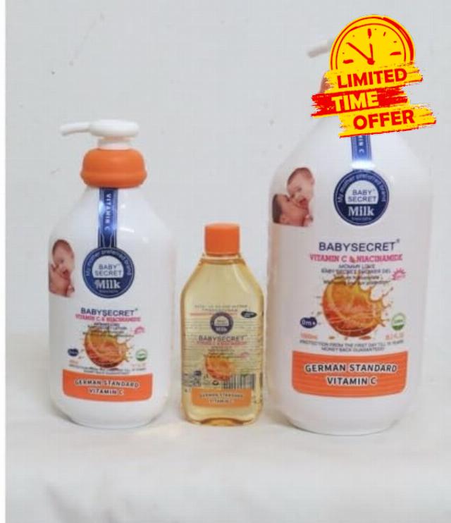 Baby Secret Vitamin C & Niacinamide Lotion 400ml + Shower Gel 1000ml + Oil 120ml - 3pcs Se