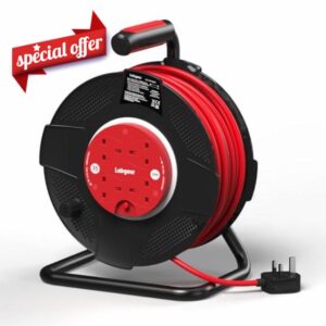 Labgear Extension Lead 35m Heavy Duty Cable Reel 4 Socket 13A Power Reel with Thermal Cut-Out Protection
