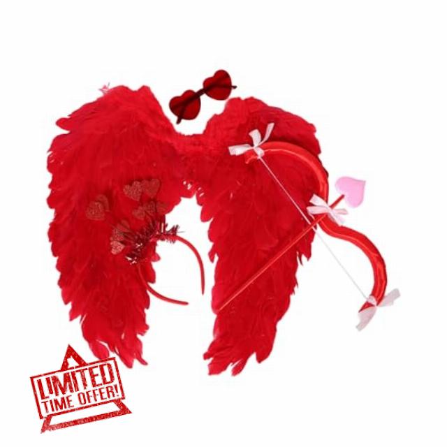 Baluue 5pcs Cupid Costume Women Includes Bow Arrows and Wings for Halloween Valentine Day Cosplay and Party Events Unique Goddess Style Comfortable Materials Red