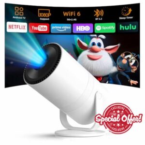 【Android 14 & Built-in Apps】Tecaki Mini Projector with WiFi 6 and Bluetooth 5.2