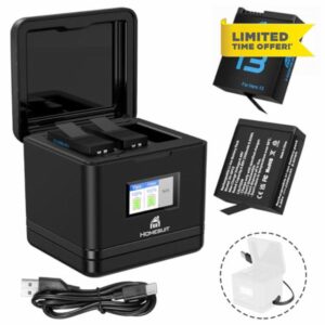 Homesuit Enduro Rechargeable Batteries 2300mAh & 3-Slots LCD Battery Charger for HERO13 Black Replacement Battery Accessory with Type-C (2-Pack)