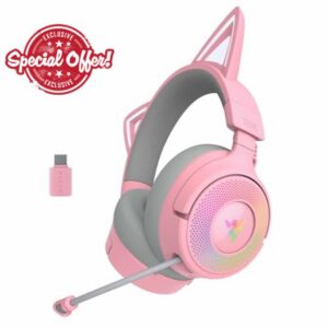 Razer Kraken Kitty V3 Pro - RGB Kitty wireless gaming Headset - reactive cat ears for streaming Headphone - Triforce 40mm Driver - Hyperspeed Wireless and Bluetooth - THX Spatial Audio | Quartz
