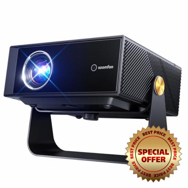 SOOMFON Smart Projector for Bedroom 4K Supported 1080P Native HDR10 - SK3 Portable Outdoor TV Projector with Wifi and Bluetooth