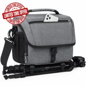 RAINSMORE Camera Bag Professional DSLR/SLR/Mirrorless Camera Case Waterproof Camera Sling Bag Small with Rain Cover&Tripod Holder Grey