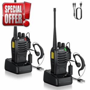 eSynic Professional Walkie Talkie for Adult Long Range Upgraded Rechargeable Walkie Talkies with VOX Function Earpieces & LED Light & 16 Preset Channels Hand Free 2 Way Radio Noise Reduction -2PACK