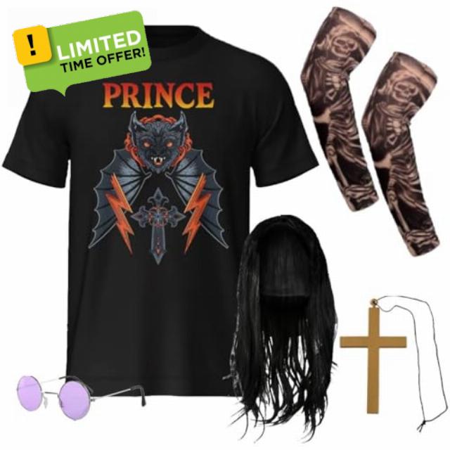 Adults Prince of Darkness Costume Set - Small - Black Graphic T-Shirt