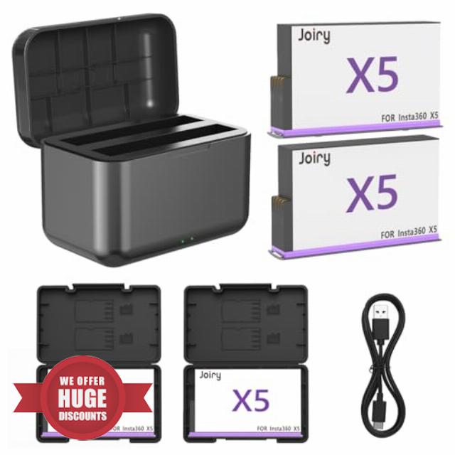 Joiry Insta 360 X5 Battery for Insta360 X5 3000mAh 2 Pack X5 Battery Case and Quick Charger X5 Battery Charger Battery Storage Box Design Compatible with Insta360 X5 Camera