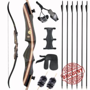 62" Takedown Recurve Bow and Arrows Set - Right Handed 20-50LB | Wooden Laminated Riser with Carbon Arrows & Accessories Kit | for Outdoor Training