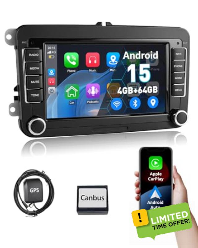 ESSGOO Android 15 4+64G Wireless CarPlay Androidd Auto Car Stereo Radio For VW Caddy Golf MK5 6 Polo Passat Seat RCD330