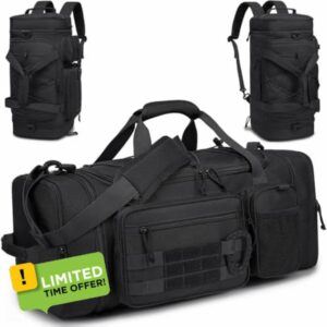 Tactical Gym Bag Mens Travel Duffel Bag 50-55L Expandable Sports Duffle Bag with Shoe Compartment 3 in 1 Medium Holdall Backpack Weekend Overnight for Training