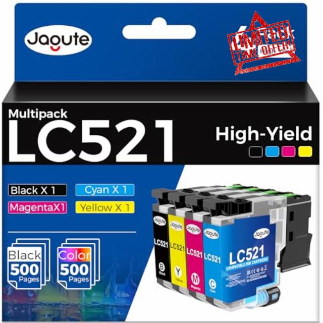 LC521 Ink Cartridges Combo Pack for Brother LC 521 LC521VAL Compatible for Brother DCP-J1260W DCP-J1310DW DCP-J1313DW DCP-J1360DW DCP-J1460DW (4 Pack