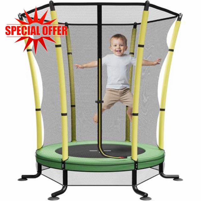 JUMMICO 55’’ Toddler Trampoline with Enclosure Net Indoor Outdoor Kids Trampoline for Children Age 3-10 Safety Net
