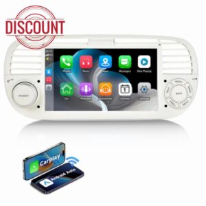 ESSGOO 4+64G Car Stereo Wireless Autoradio Android 14 Carplay and Android Auto For FIAT 500 2007-2015 with 7 inch HD Touchscreen Bluetooth FM GPS Navigation RDS WiFi USB White