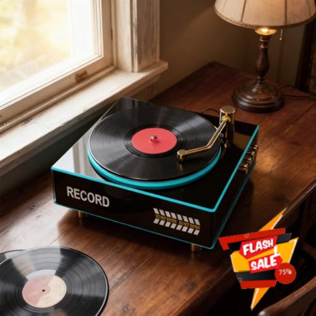 Retro Vinyl Record-inspired Bluetooth Speaker with 360° RGB Color Lighting