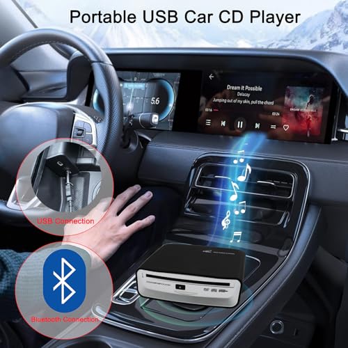 Universal External Car CD Player for Car Audio Systems/TV/MacBook Pro/Laptops/Desktops/Bluetooth Speaker with