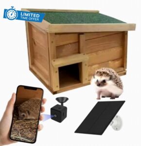 Smart Hedgehog House with HD Camera – Solar-Powered Wi-Fi Nest Box with Night Vision & Audio | Weatherproof Wooden Hedgehog Shelter for UK Gardens | Wildlife Watching Gift for Nature Lovers