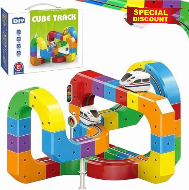 Electric Train Set with Magic Rail Cube - Gravity-Defying Motorized 3D Building Tracks