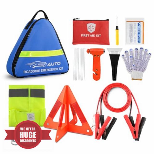Compact Car Emergency Kit for New Drivers | Essential Roadside Tools with Jump Leads