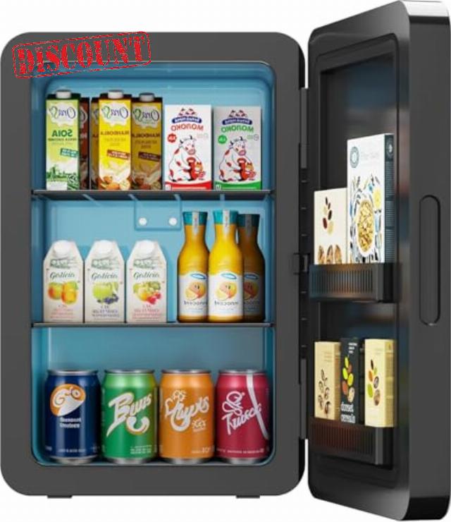 Mini Fridge 22L/30 Cans Portable Cooler & Warmer Mini Fridge for Bedrooms with Adjustable Shelves