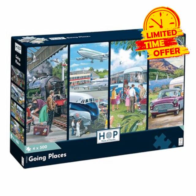 The House of Puzzles | Going Places | 500 Piece Jigsaw Puzzle | Transport Theme | 13 x 19 in | FSC Certified Board