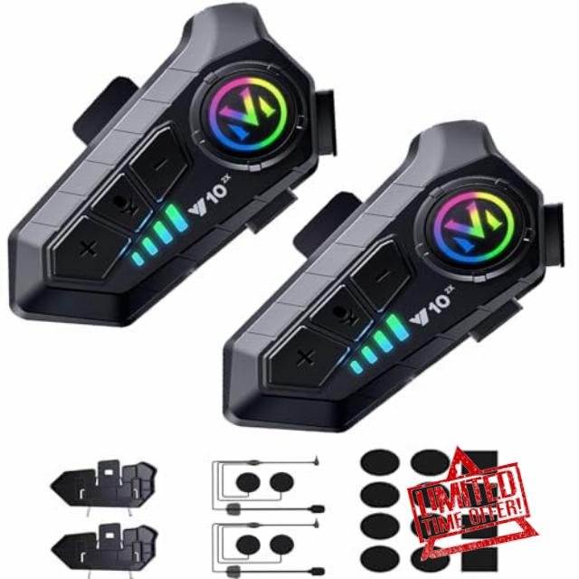 Motorcycle Helmet Bluetooth Intercom IP65 Waterproof Talk Noise Cancelling Dual Communication