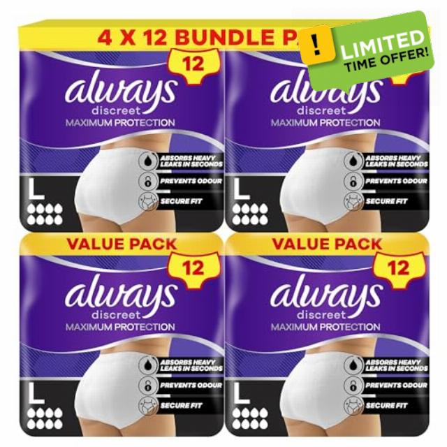 Always Discreet Incontinence Pant Maximum Protection 8 Drops