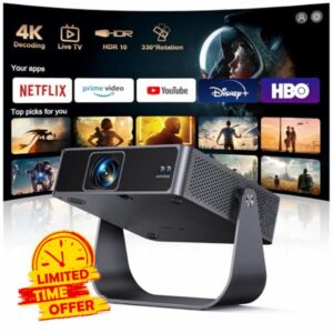 Smart Projector [Compatible with Netflix/Disney/Live TV & 330° Rotatable] Mini Portable Projector 4K Auto Focus& 6D Keystone