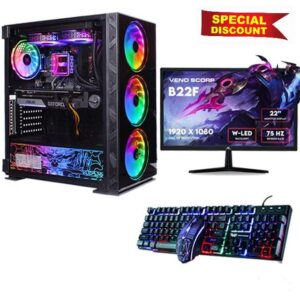 Veno Scorp Budget Gaming PC 22” Bundle Intel Core i5 3rd 16GB RAM - 500GB HDD – 256GB SSD – RTX 3050 6GB NeonZilla ARGB Case - WINDOWS 1
