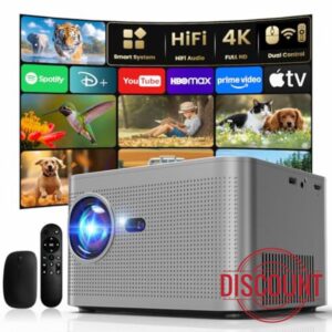 Projector 1080P Native Support 4K Built-in Apps Smart Projector with WiFi 6 and Bluetooth 180° Rotatable Auto Keystone Compatible with HDMI/TV Stick/Memory Stick/Laptop