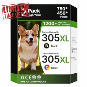 305XL Ink Cartridges High Yield Replacement for HP 305 XL Black and Colour Ink Cartridge Compatible with HP DeskJet 2700 2710 2720 2720e Plus 4100 4120 Envy 6000 6010 6020 6030 6032 Pro 6400(2 Pack)