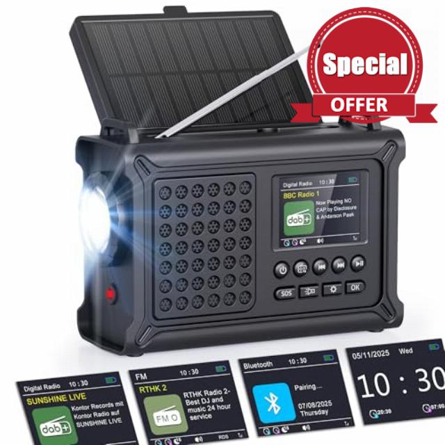ROCAM DAB Wind Up Solar Radio with Bluetooth 5.0