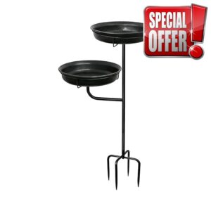 Bird Baths - Metal Standing Feeder Tray - with 4 Prongs Base Stake Bird Bath Stand - for Outdoor