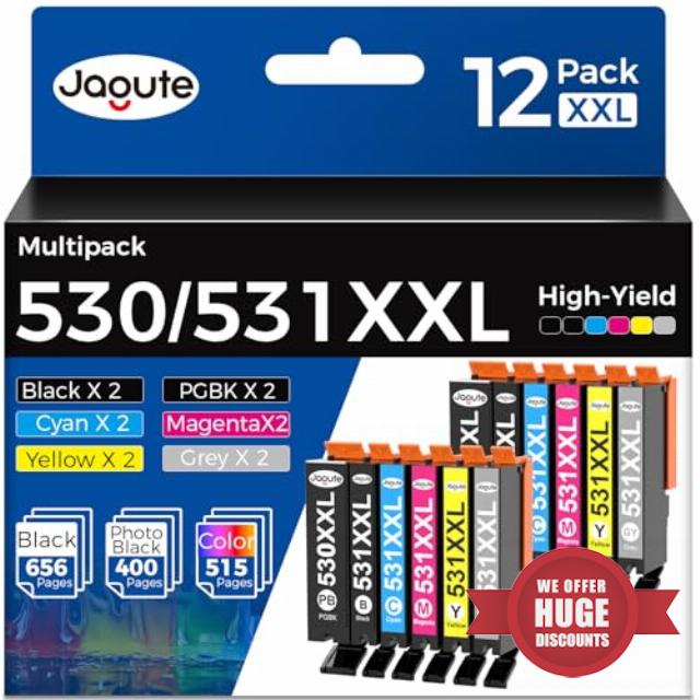 PGI-530 CLI-531 Ink Cartridges for Canon 530 531 PGI-530XL 530XXL CLI-531XL 531XXL Ink Cartridges Multipack Compatible with Canon PIXMA TS8750 TS8751 (12 Pack