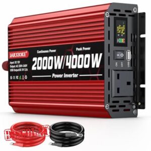 2000W Power Inverter 12V to 240V AC Car Converter with LCD Screen & 2 AC Sockets & USB for Camping